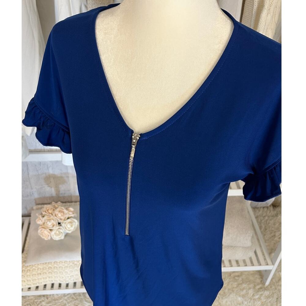 Notations Women's Size S Royal Blue Ruffle Sleeve Half Zip Blouse #0392 - Picture 4 of 10
